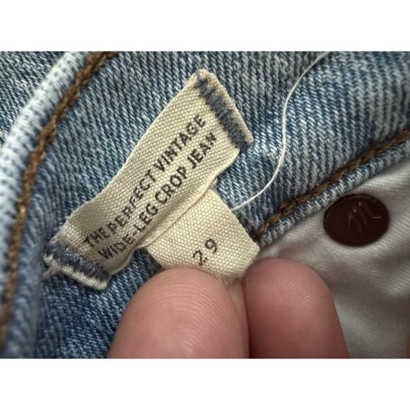Madewell Jeans Womens 29 Blue Light Wash Perfect Vintage Wide-Leg Crop Raw Hem - Picture 4 of 9